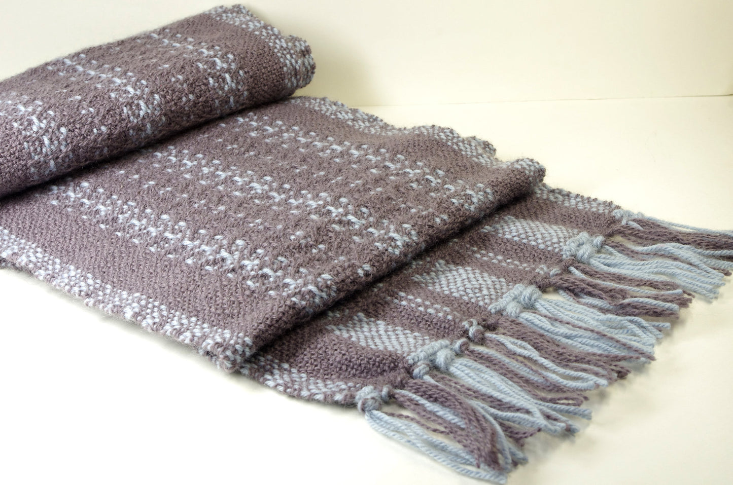 Wool Scarf, Dusty Plum and Blue, Handwoven