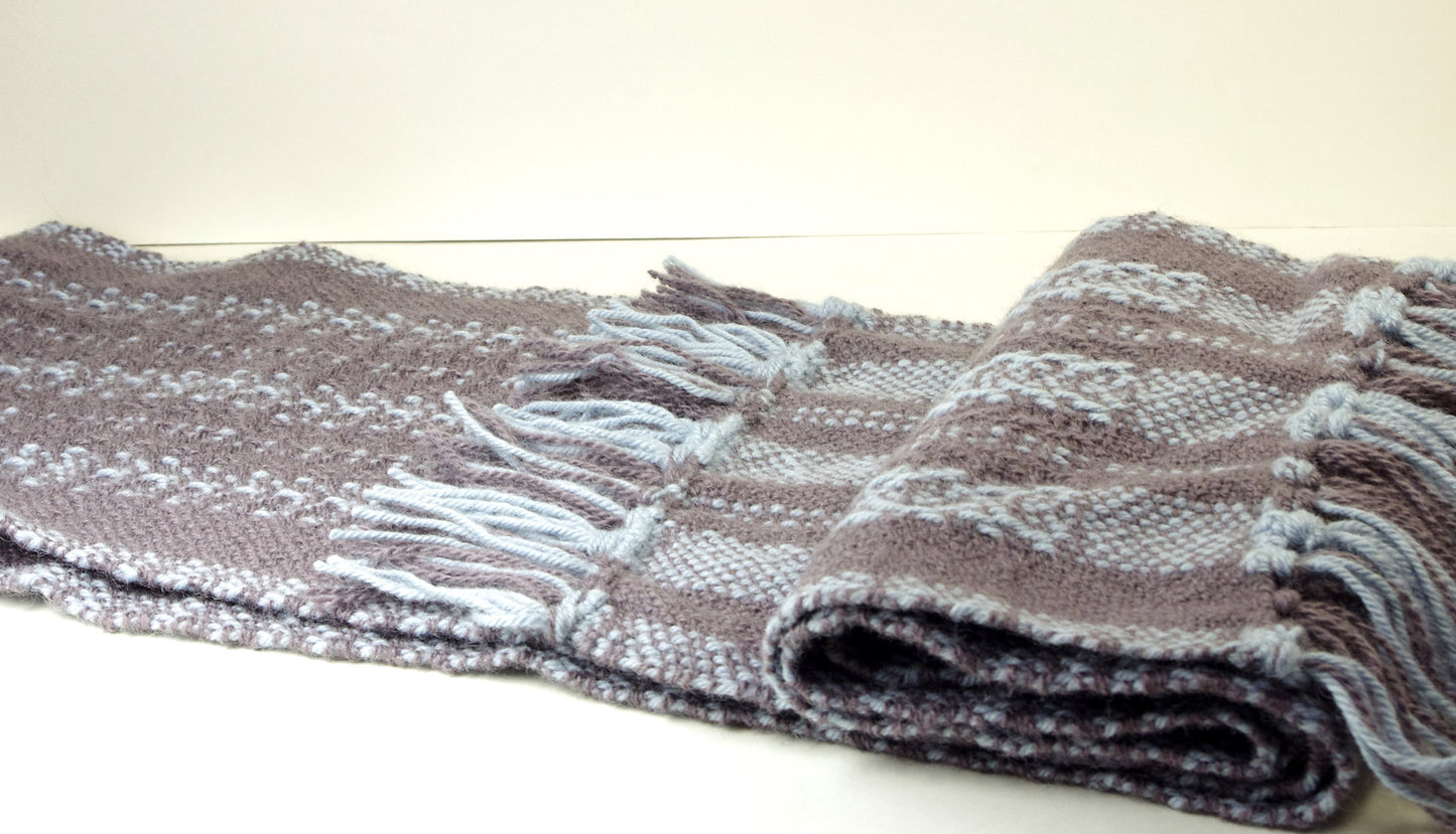 Wool Scarf, Dusty Plum and Blue, Handwoven