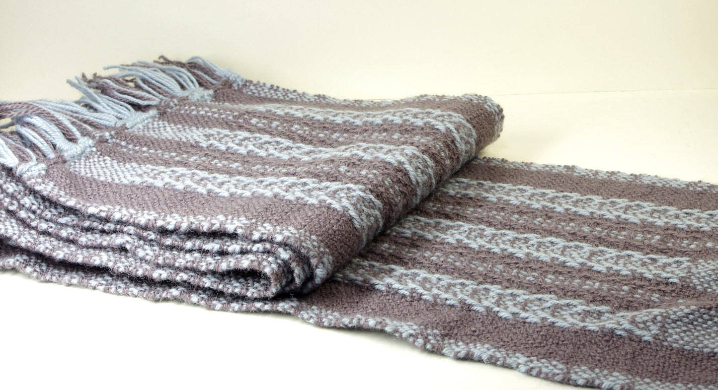 Wool Scarf, Dusty Plum and Blue, Handwoven