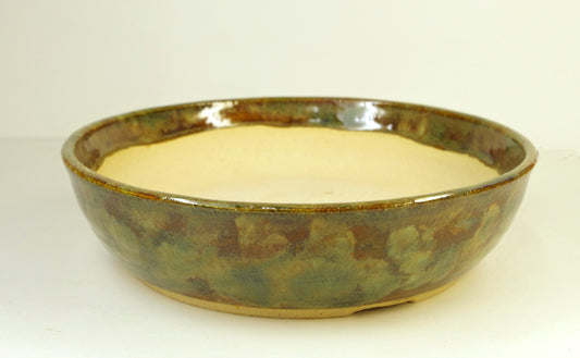 2160 Hand Thrown Bonsai Pot, Browns, Greens, 8x2