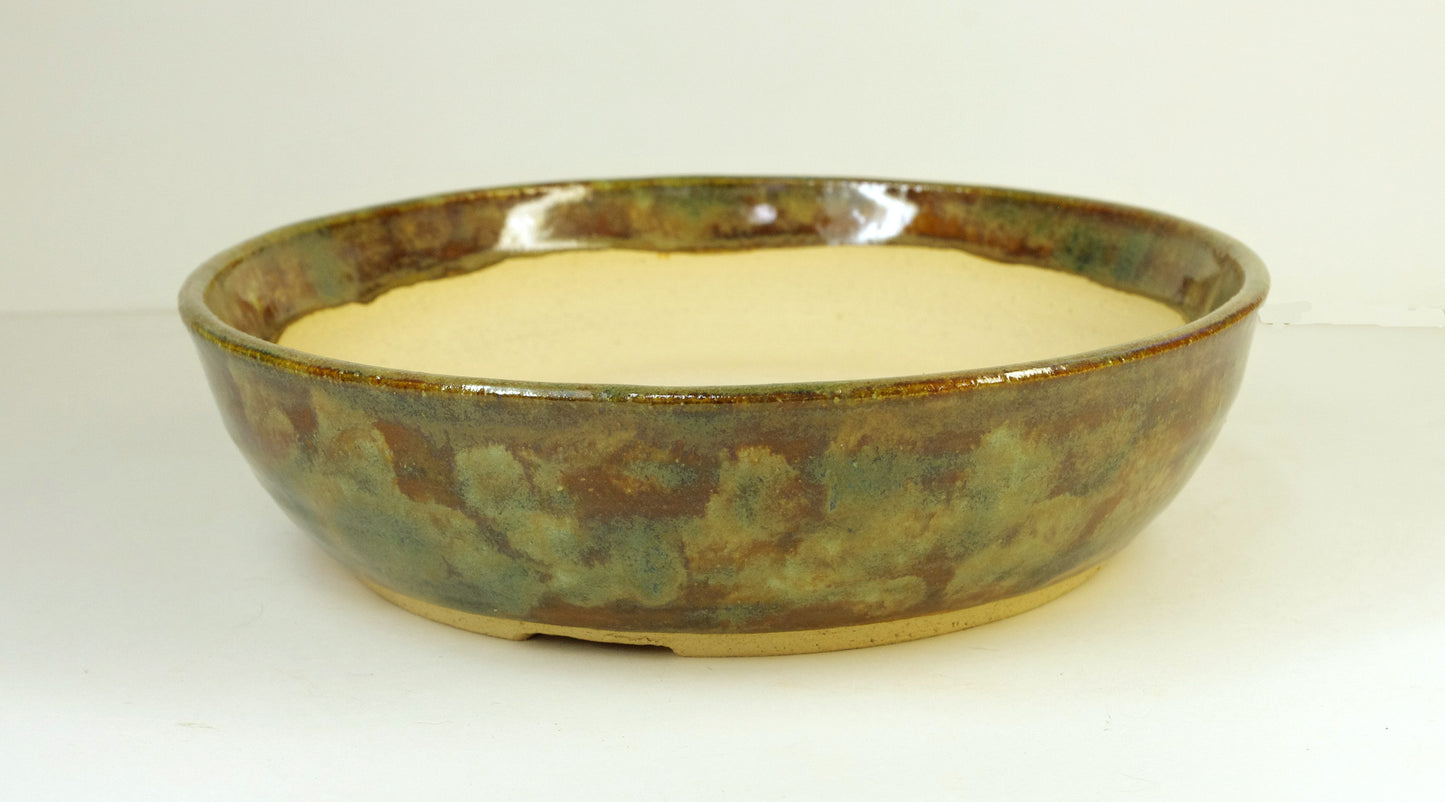 2160 Hand Thrown Bonsai Pot, Browns, Greens, 8x2