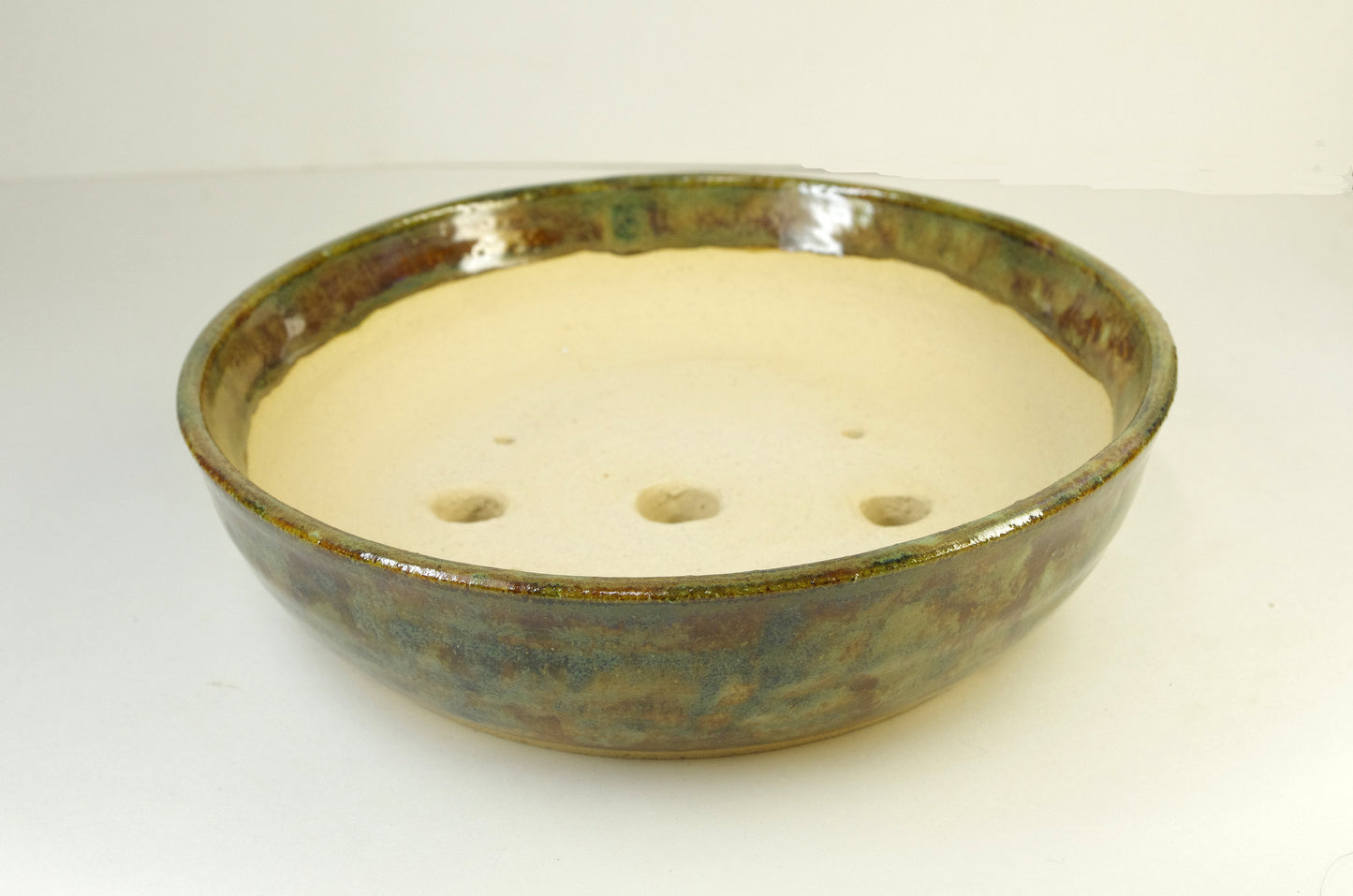 2160 Hand Thrown Bonsai Pot, Browns, Greens, 8x2