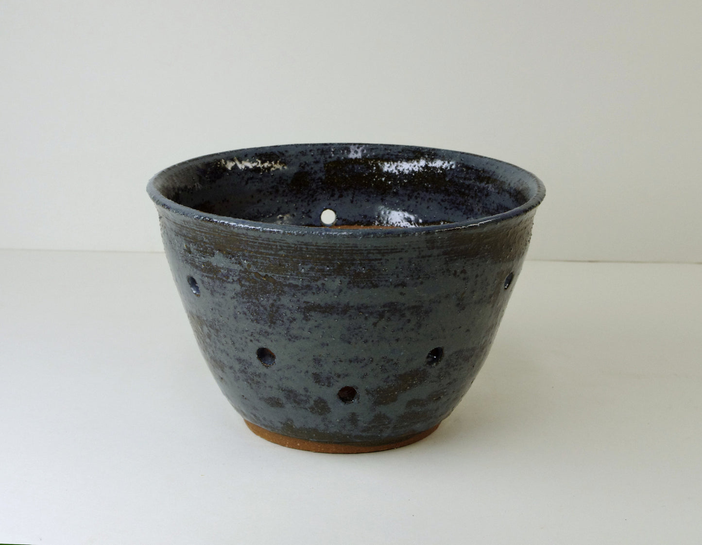 12096, Hand Thrown Stoneware Orchid Pot, Blues, Browns, 5 1/2 x 3 1/2