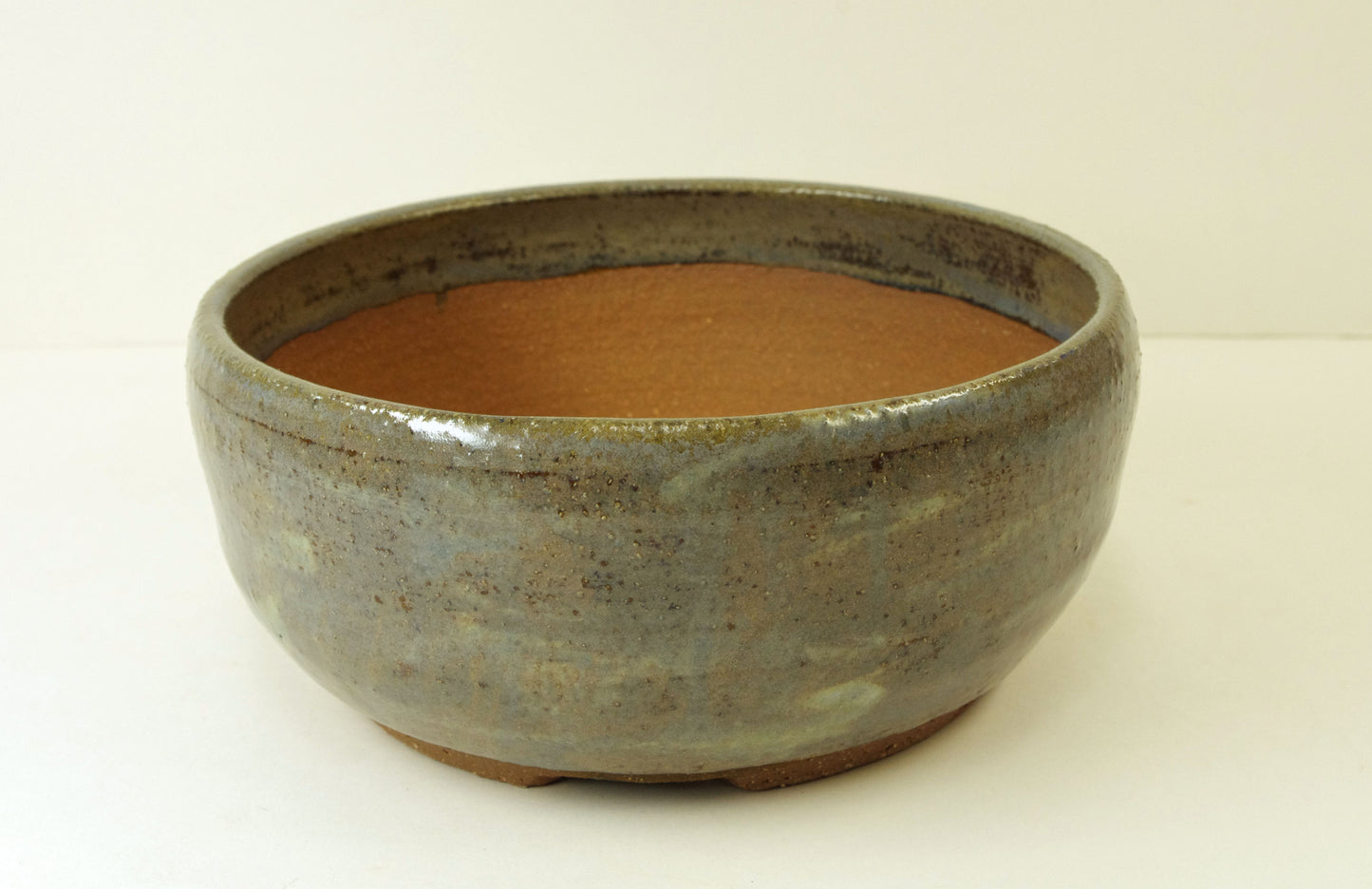 2098, Hand Thrown Stoneware Bonsai Pot, Extra Wire Holes, Blues, Gray, Brown, 7 x 3