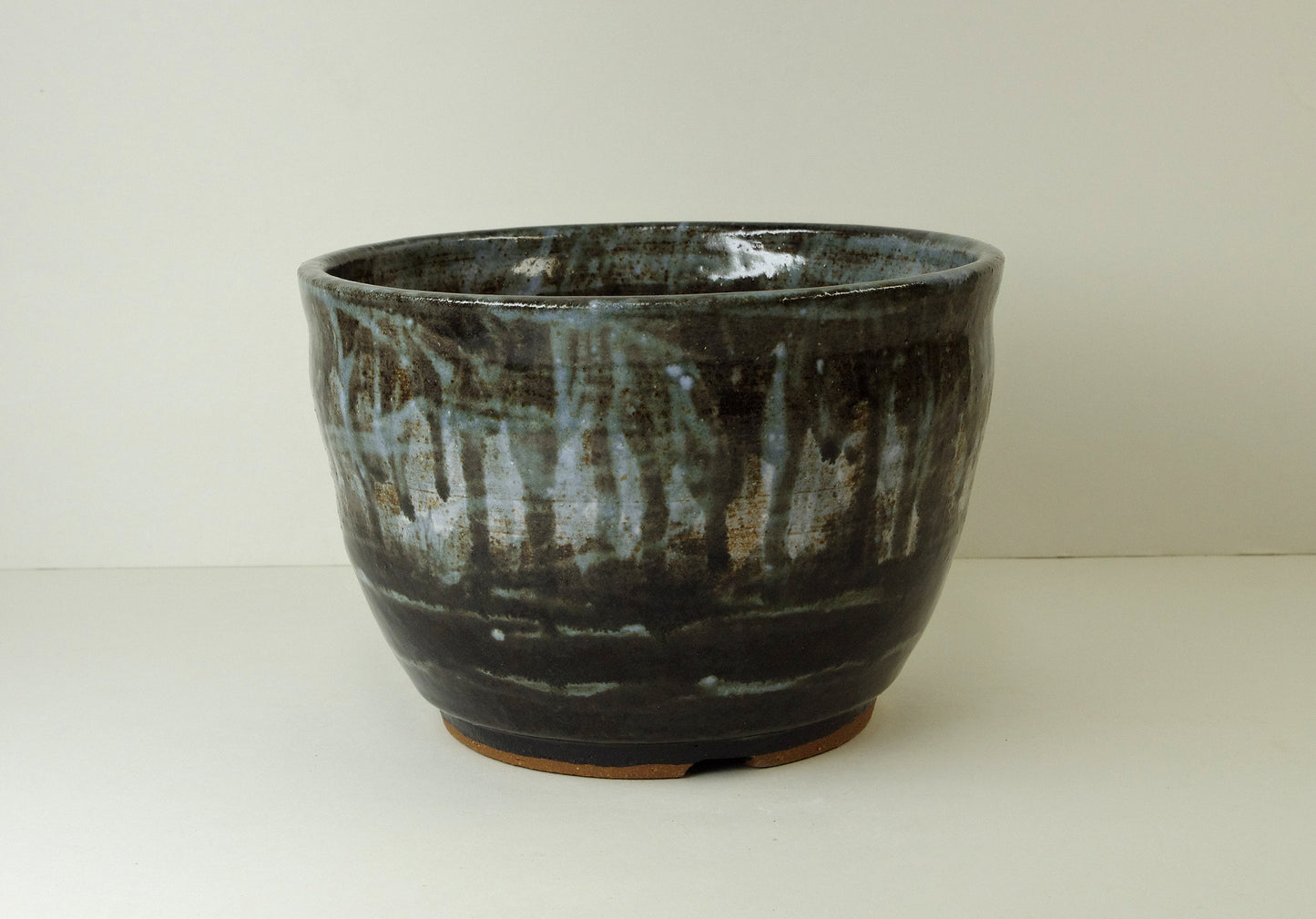 12099, Hand Thrown Stoneware Bonsai Pot,  Black  6 1/2 x 4 3/8, With Extra Wire Holes