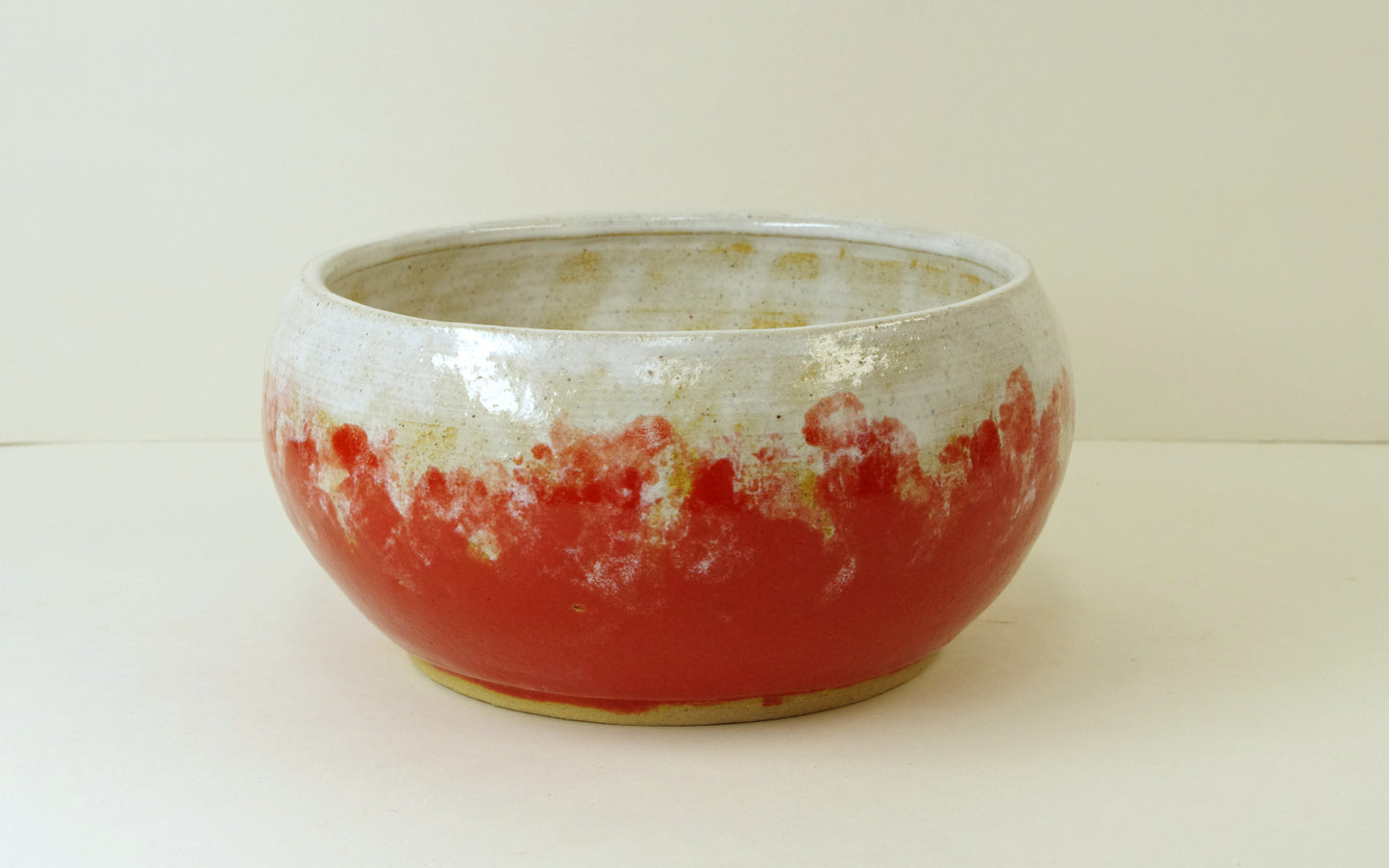 2105, Hand Thrown Stoneware Ikebana Vase, 6 1/4 x 3 1/8 inches, red, white