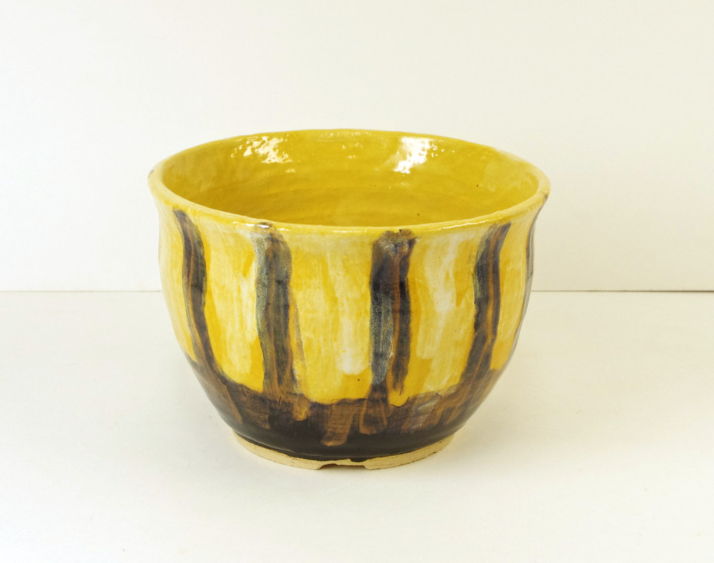 2109, Hand Thrown Stoneware Cactus Pot, 4 1/2 x 3 1/8, Yellows, Browns, Black