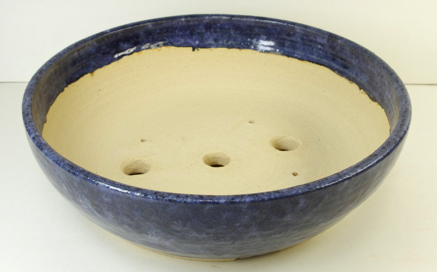 2112, Hand Thrown Stoneware Bonsai Pot, With Extra Wire Holes, 9 3/4 x 2 3/4, Blues