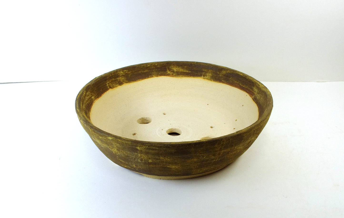 2119, Hand Thrown Stoneware Bonsai Pot, With Extra Wire Holes, 8 3/4 x 2 1/2 Browns