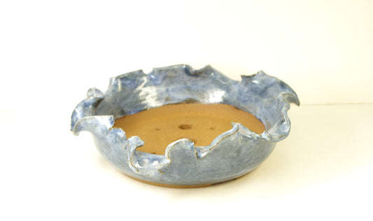 2143 Hand Thrown and Altered Stoneware Bonsai Pot, Blue
