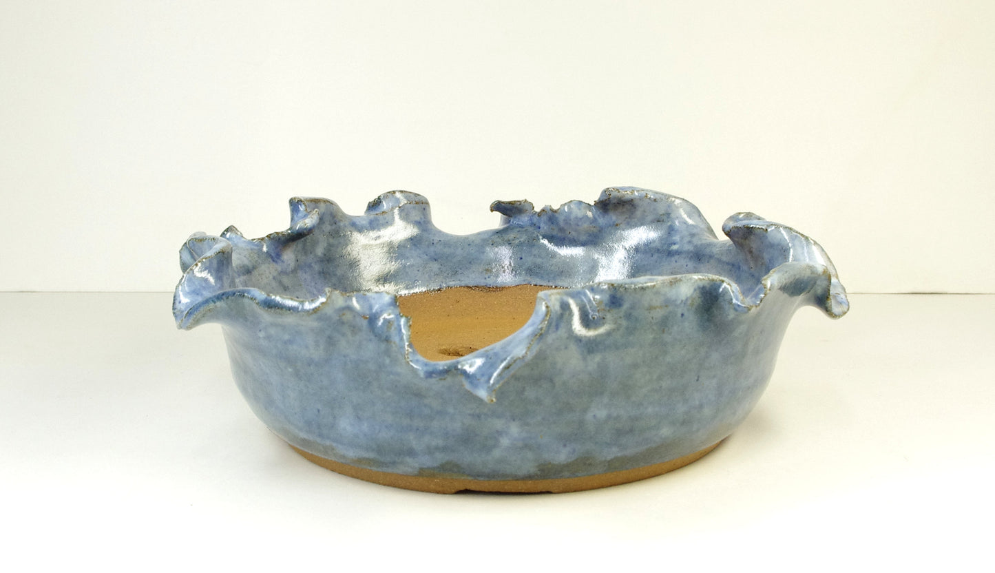 2143 Hand Thrown and Altered Stoneware Bonsai Pot, Blue