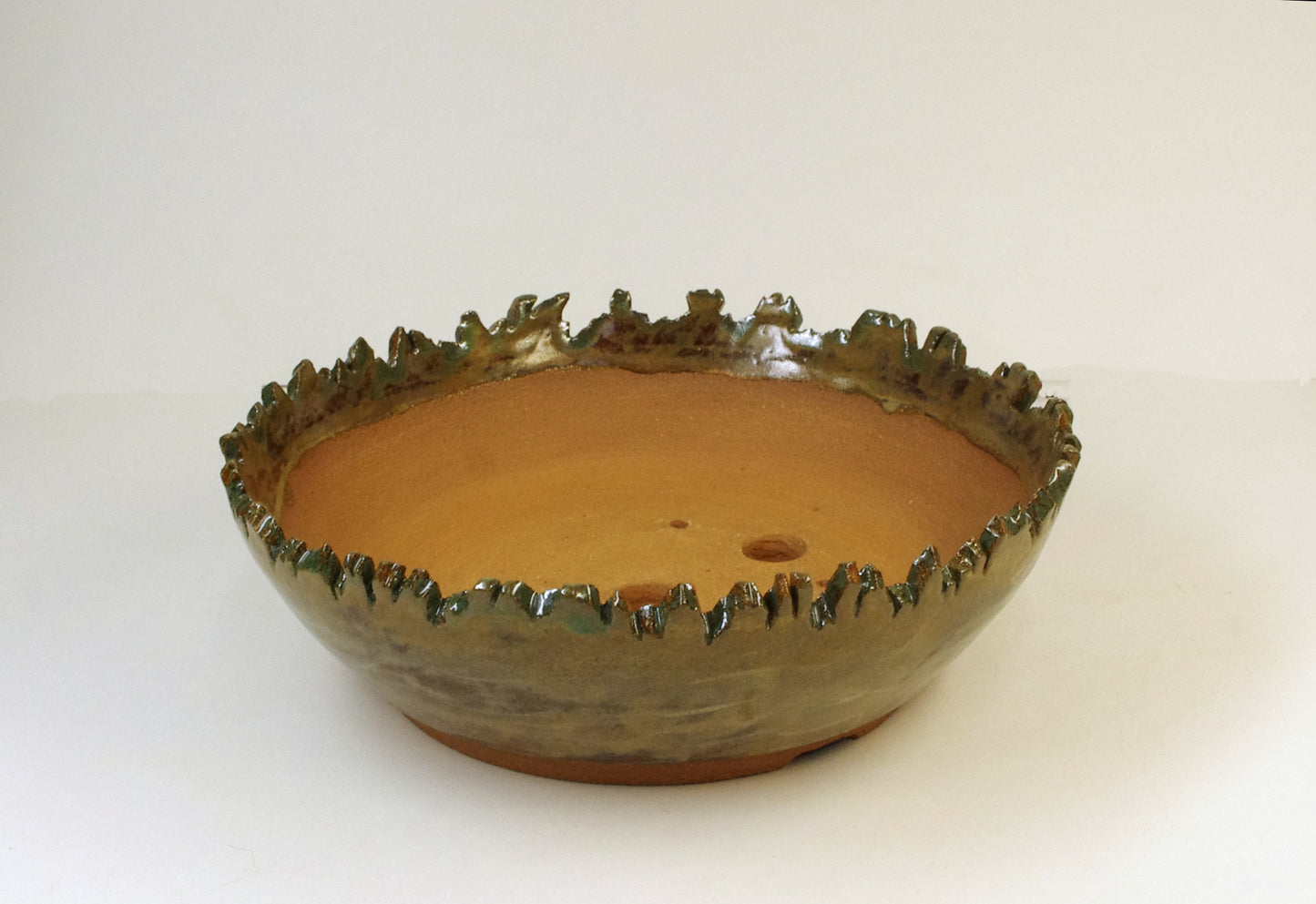 2154 Hand Thrown Stoneware Bonsai Pot with Altered Edge