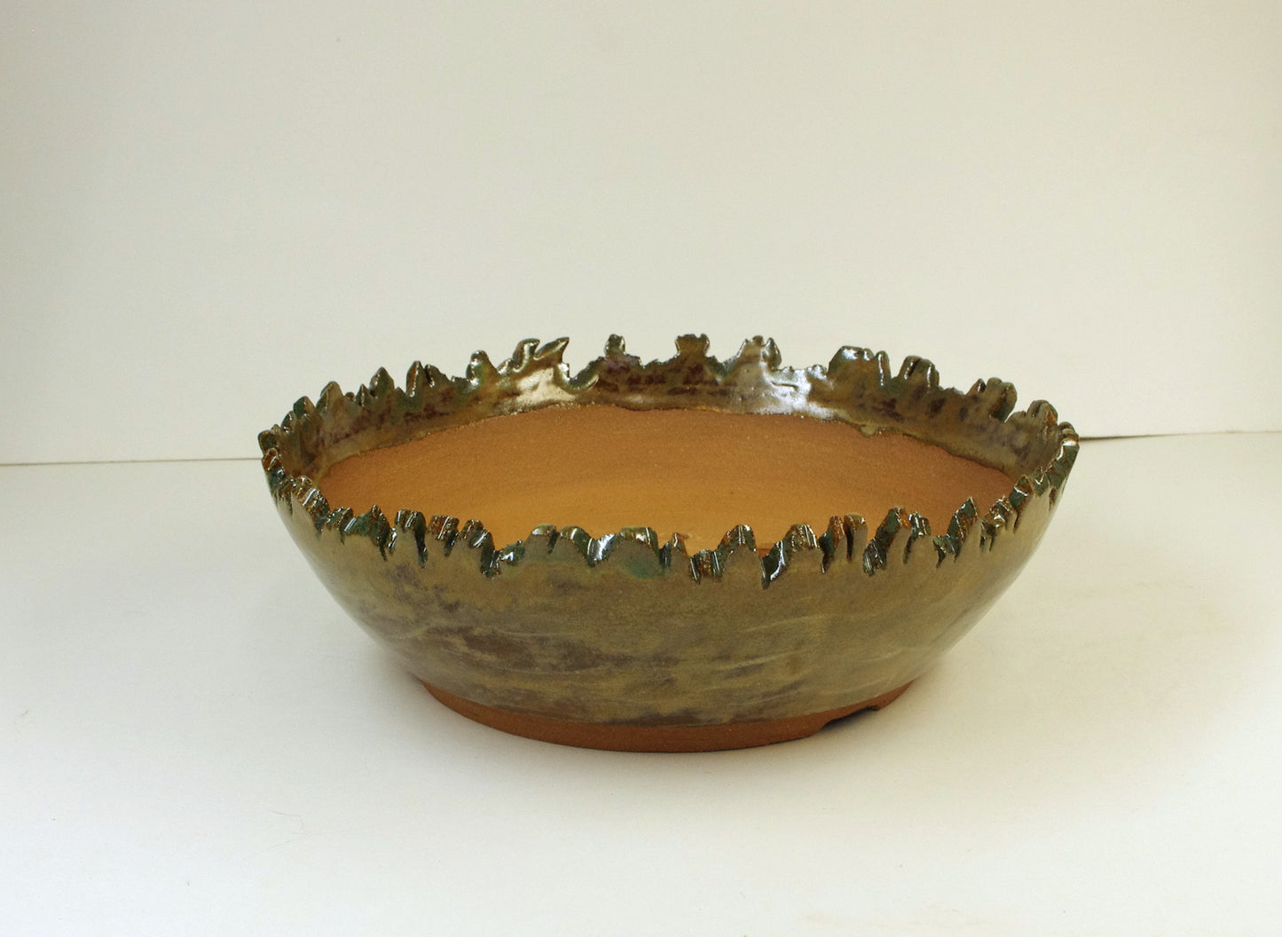 2154 Hand Thrown Stoneware Bonsai Pot with Altered Edge