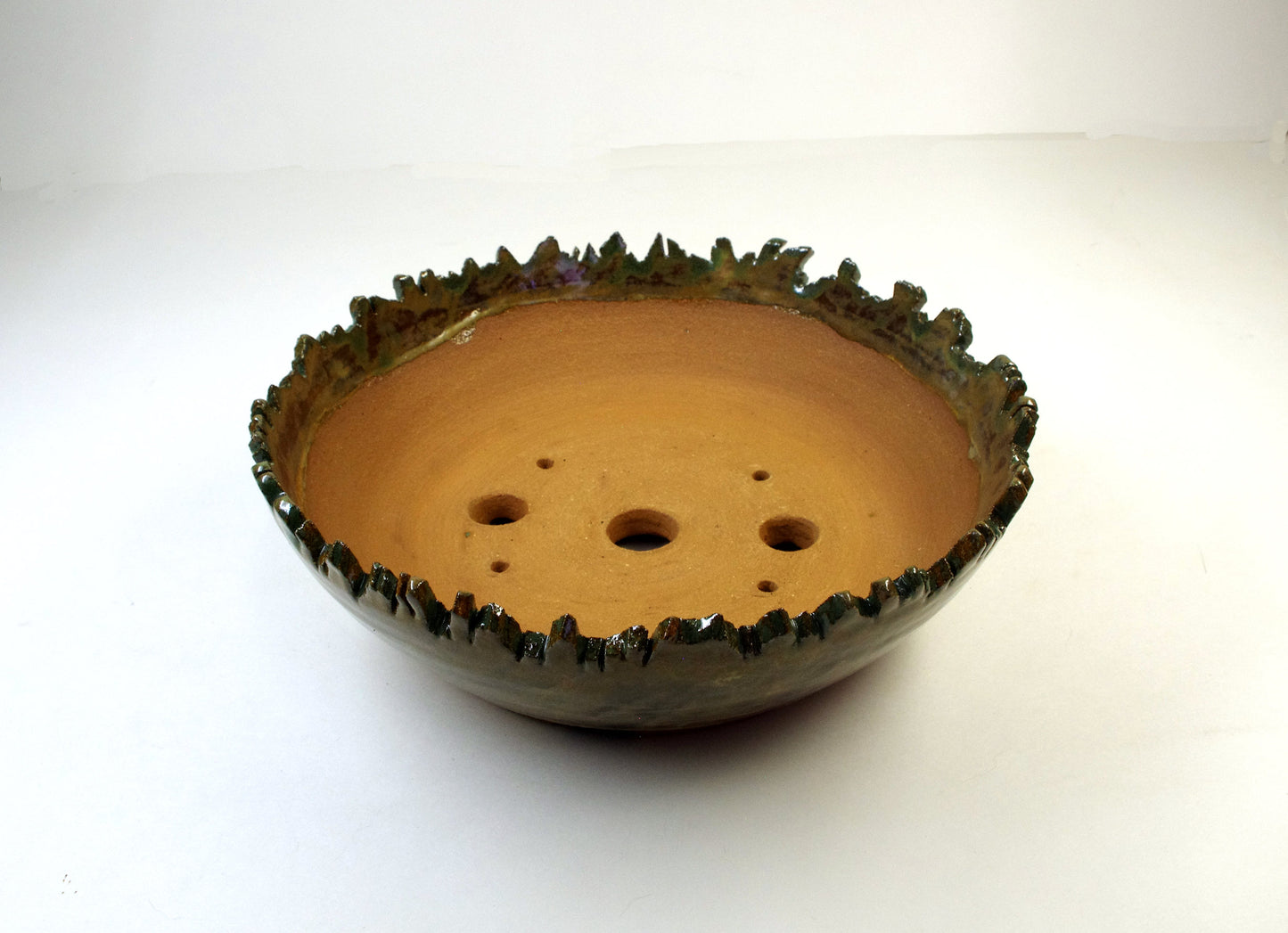 2154 Hand Thrown Stoneware Bonsai Pot with Altered Edge