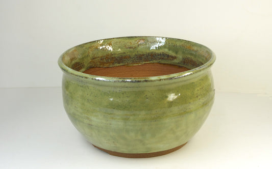 2157 Hand Thrown Deep Bonsai Pot  8x4 5/8 Greens