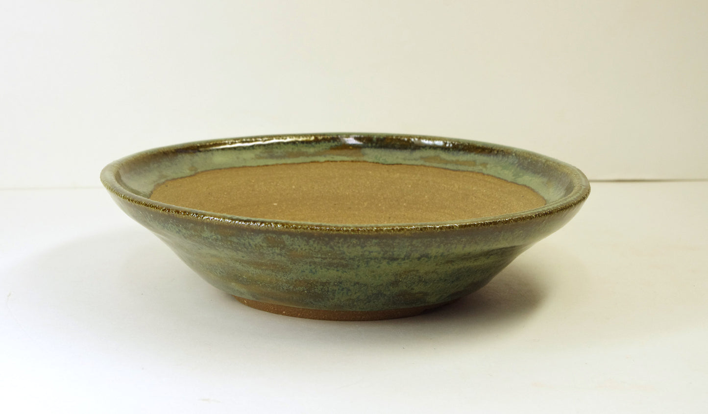 2164, Hand Thrown Stoneware Bonsai Pot, Bowns and Greens, 7 x 1 3/4