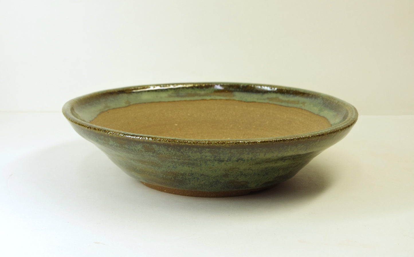 2164, Hand Thrown Stoneware Bonsai Pot, Bowns and Greens, 7 x 1 3/4