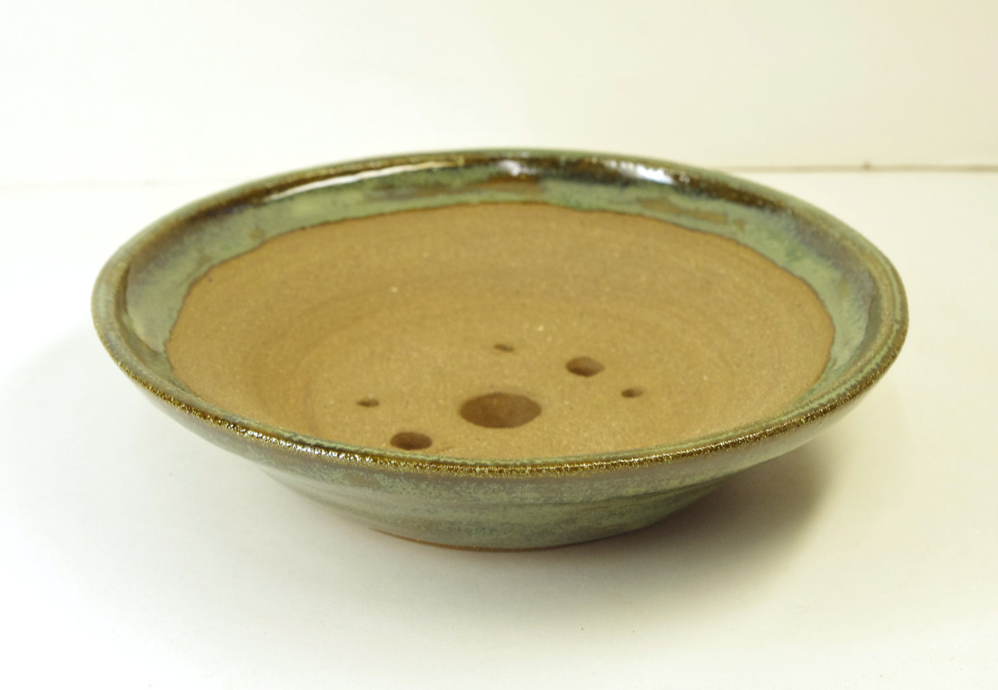 2164, Hand Thrown Stoneware Bonsai Pot, Bowns and Greens, 7 x 1 3/4