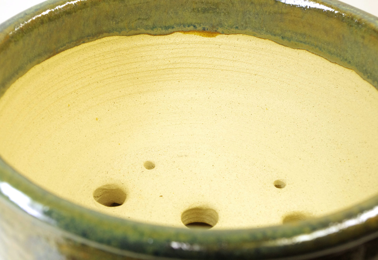 Heavy Hand Thrown Bonsai Pot, greens, 8 1/2 x 4 1/8