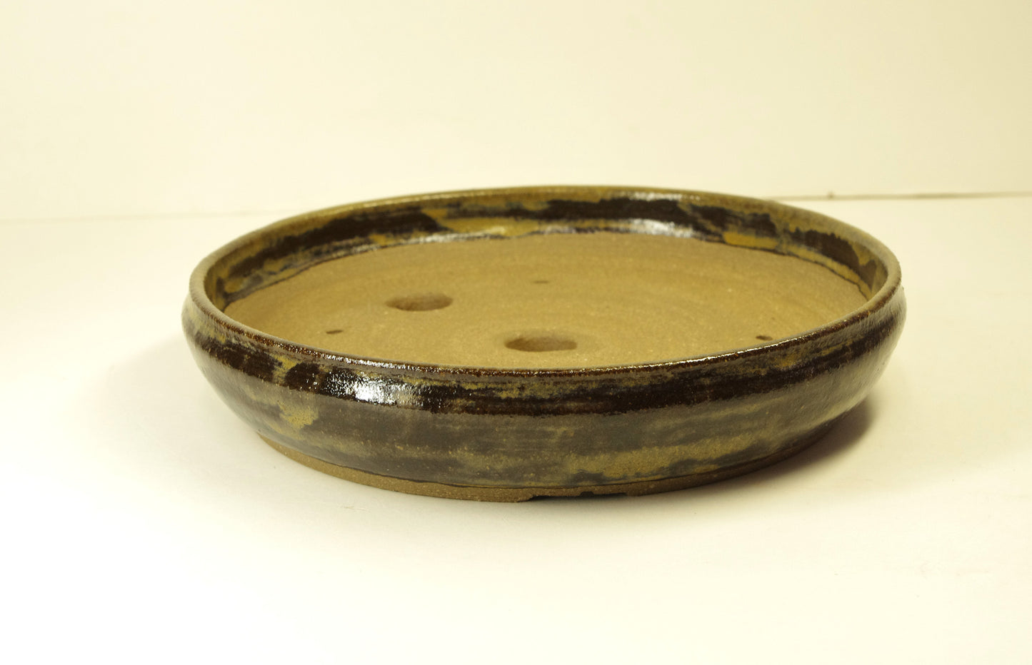 2169, Hand Thrown Stoneware Bonsai Pot, Bowns and Golds, 7 1/4 x 1 1/2