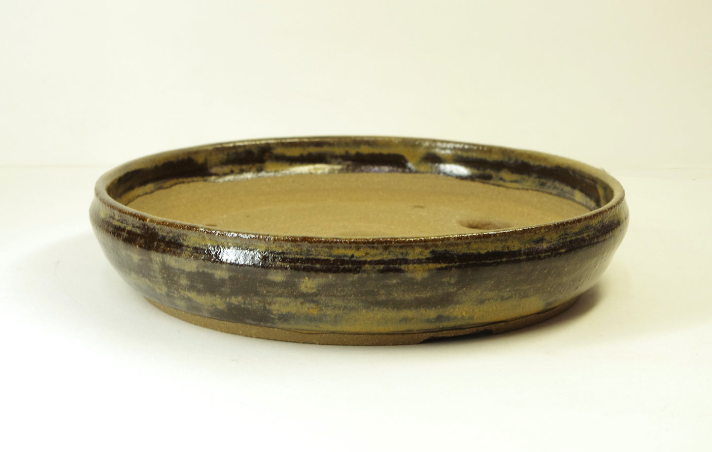 2169, Hand Thrown Stoneware Bonsai Pot, Bowns and Golds, 7 1/4 x 1 1/2