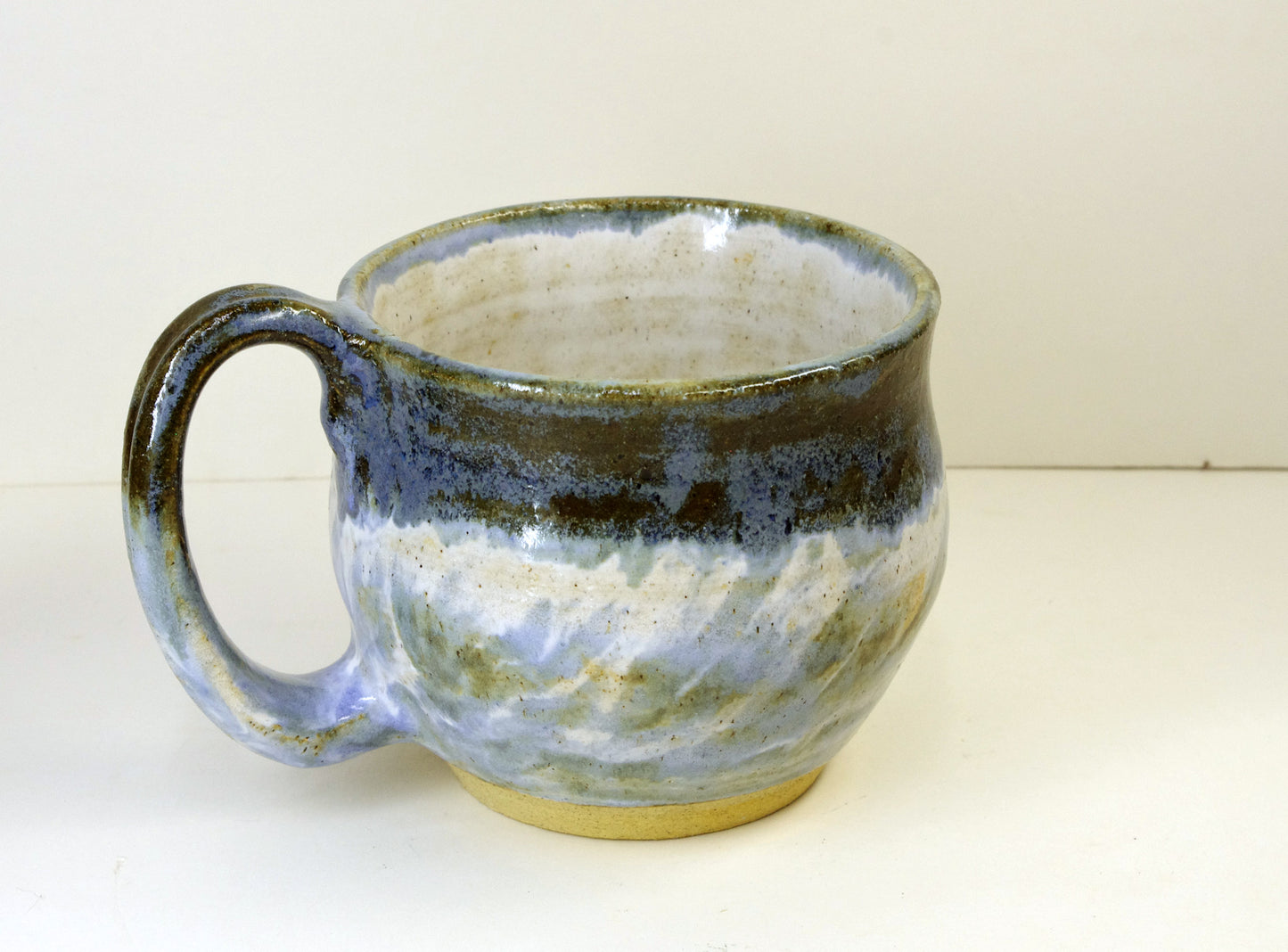 2172, Hand Thrown Stoneware Shaving Mug, White, Blues, Greens