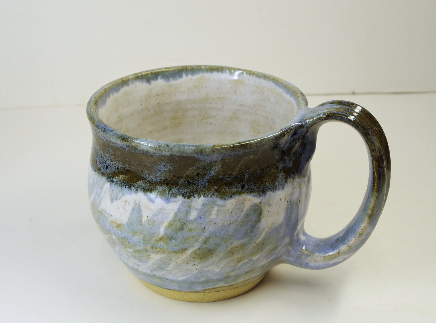 2172, Hand Thrown Stoneware Shaving Mug, White, Blues, Greens