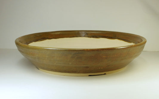 2152, Hand Thrown Large Stoneware Bonsai Pot, Browns, 13 1/2 x 3 inches