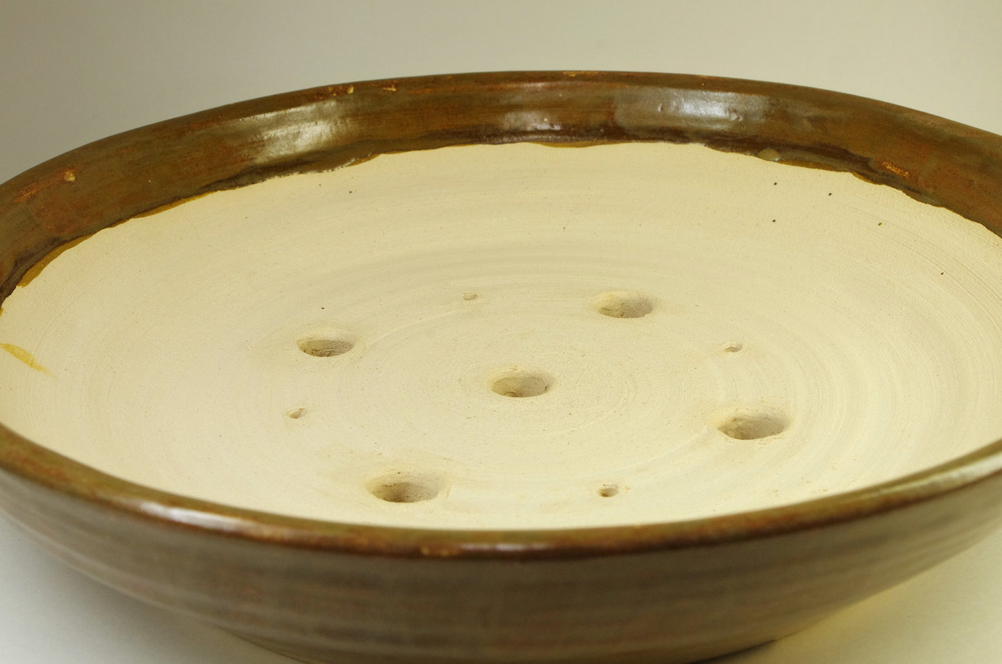 2152, Hand Thrown Large Stoneware Bonsai Pot, Browns, 13 1/2 x 3 inches