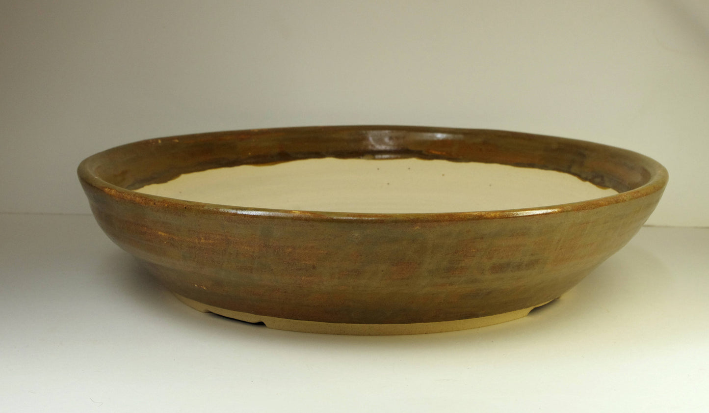 2152, Hand Thrown Large Stoneware Bonsai Pot, Browns, 13 1/2 x 3 inches