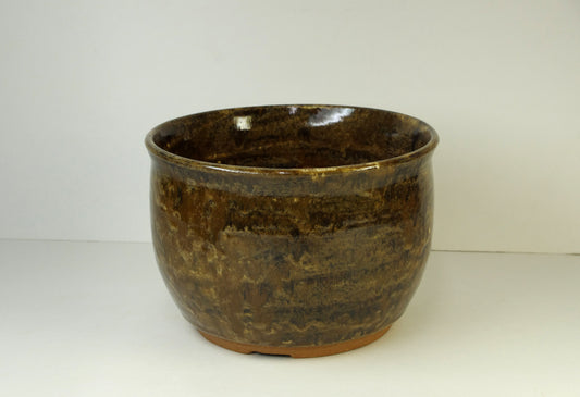 2146, Hand Thrown Stoneware Bonsai Pot, Extra Wire Holes, Browns, 6 3/4 x 4 3/4