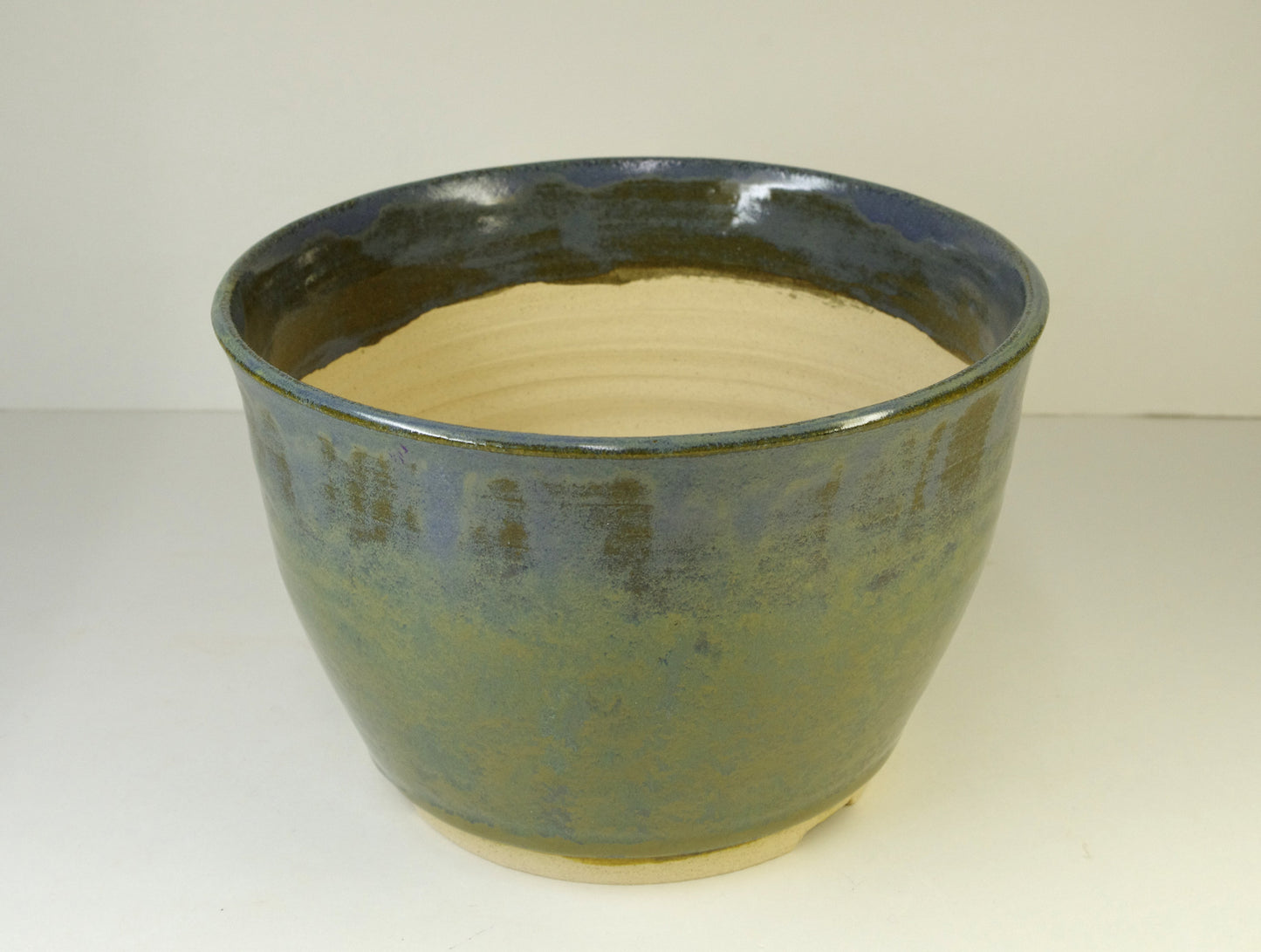 2144, Hand Thrown Stoneware Bonsai Pot, Extra Wire Holes, Blues, Greens, 7 x 4 1/2