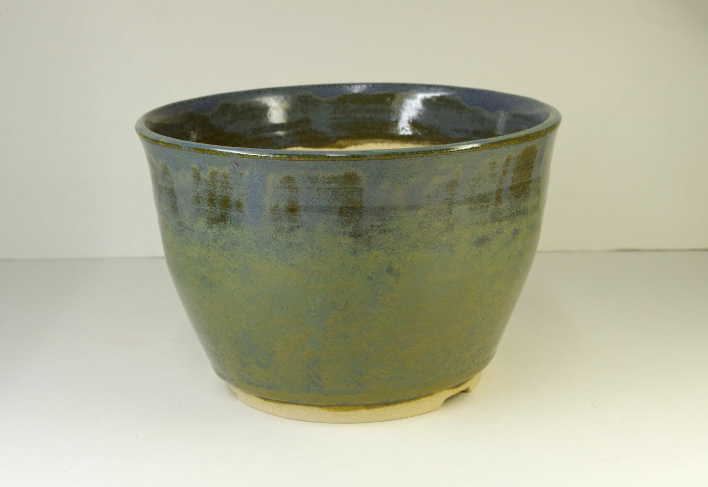 2144, Hand Thrown Stoneware Bonsai Pot, Extra Wire Holes, Blues, Greens, 7 x 4 1/2