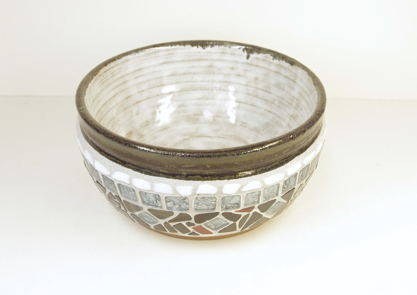 M178 Hand Thrown Decorative Bowl With Glass Mosaic