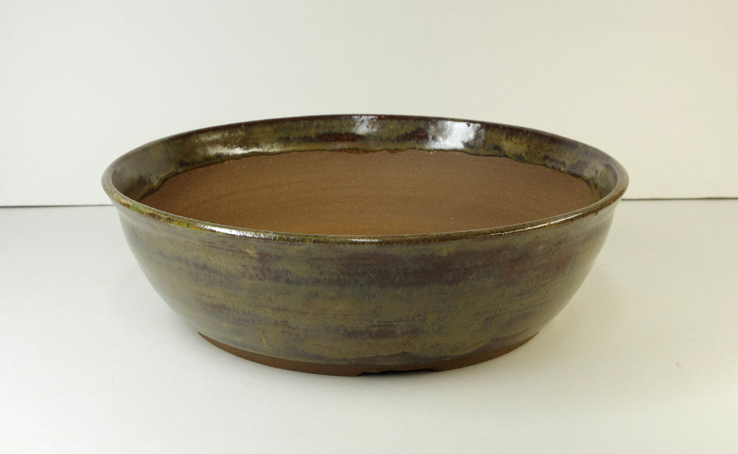 2010, Hand Thrown Stoneware Bonsai Pot, Extra Wire Holes, Browns, 9 x 2 5/8