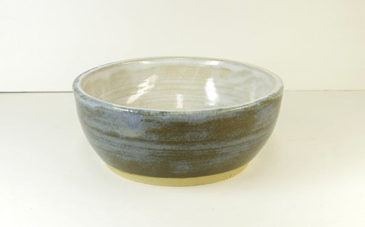 handmade dog bowl, or cat bowl, hand thrown stoneware blue and white