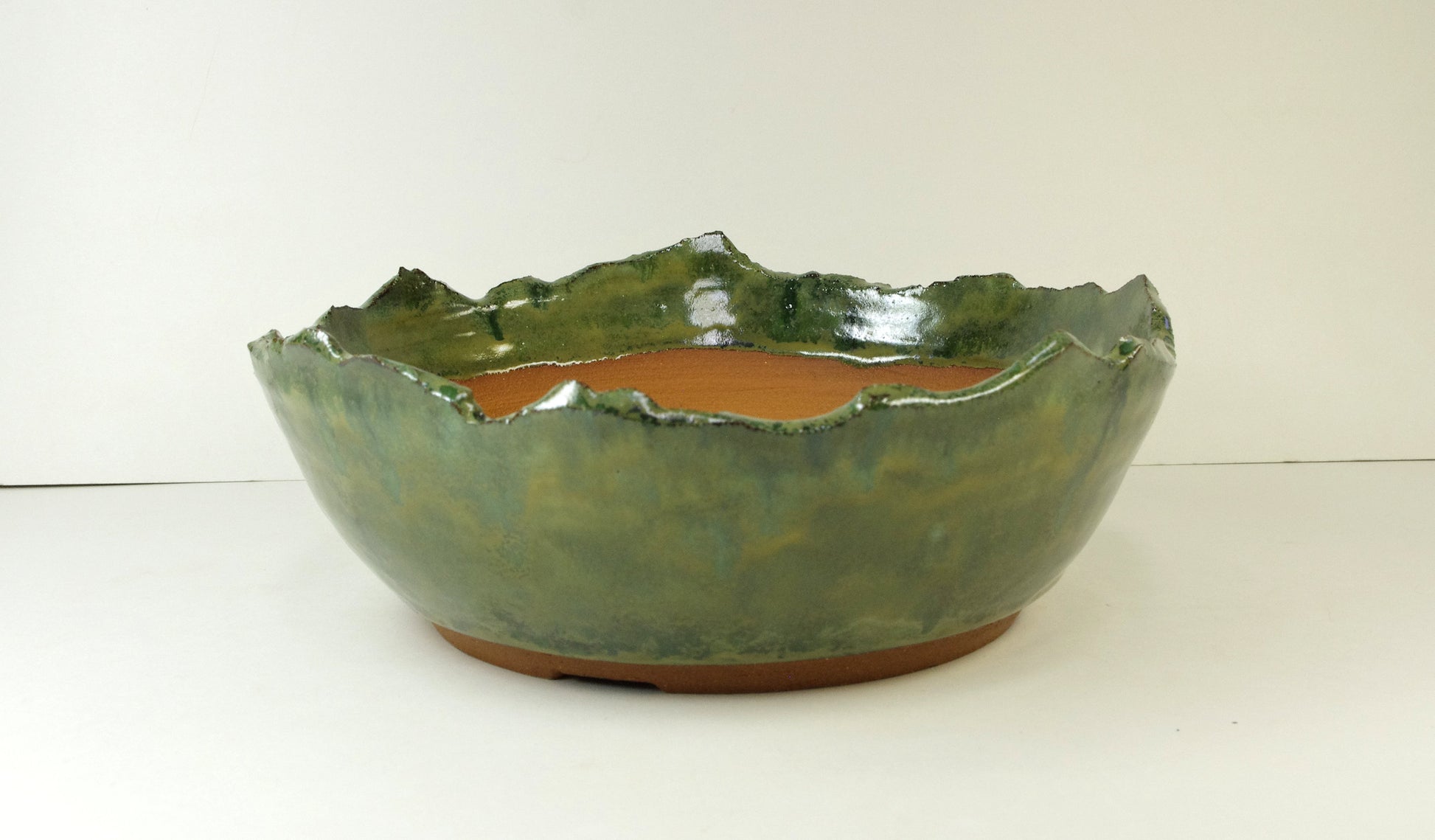 Bonsai Pot handmade, mountain valley, greens, White Horse Pottery
