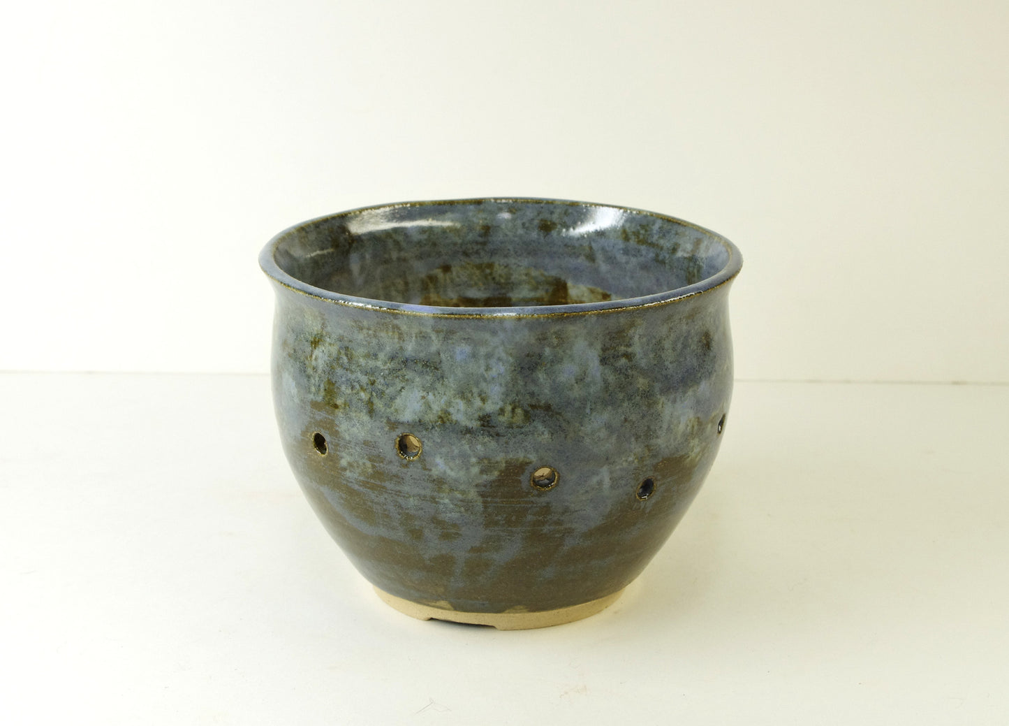 2038, Hand Thrown Stoneware Orchid Pot, Blues, Greenish Browns, 4 5/8 x 3 1/2