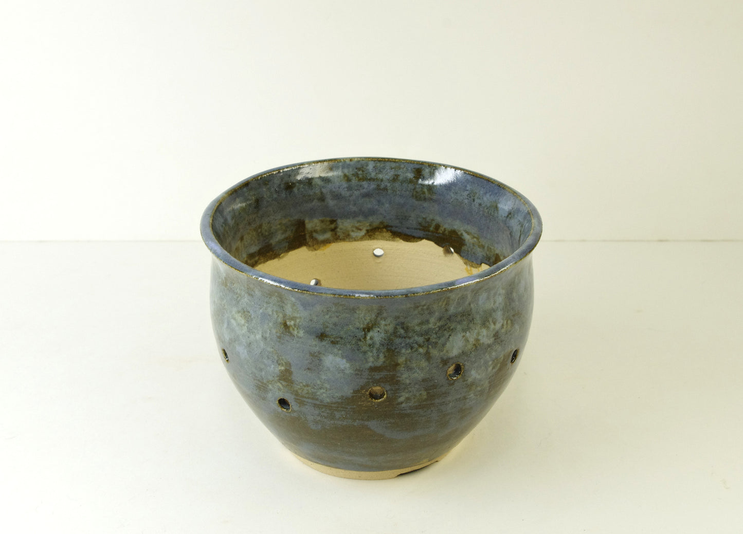 2038, Hand Thrown Stoneware Orchid Pot, Blues, Greenish Browns, 4 5/8 x 3 1/2