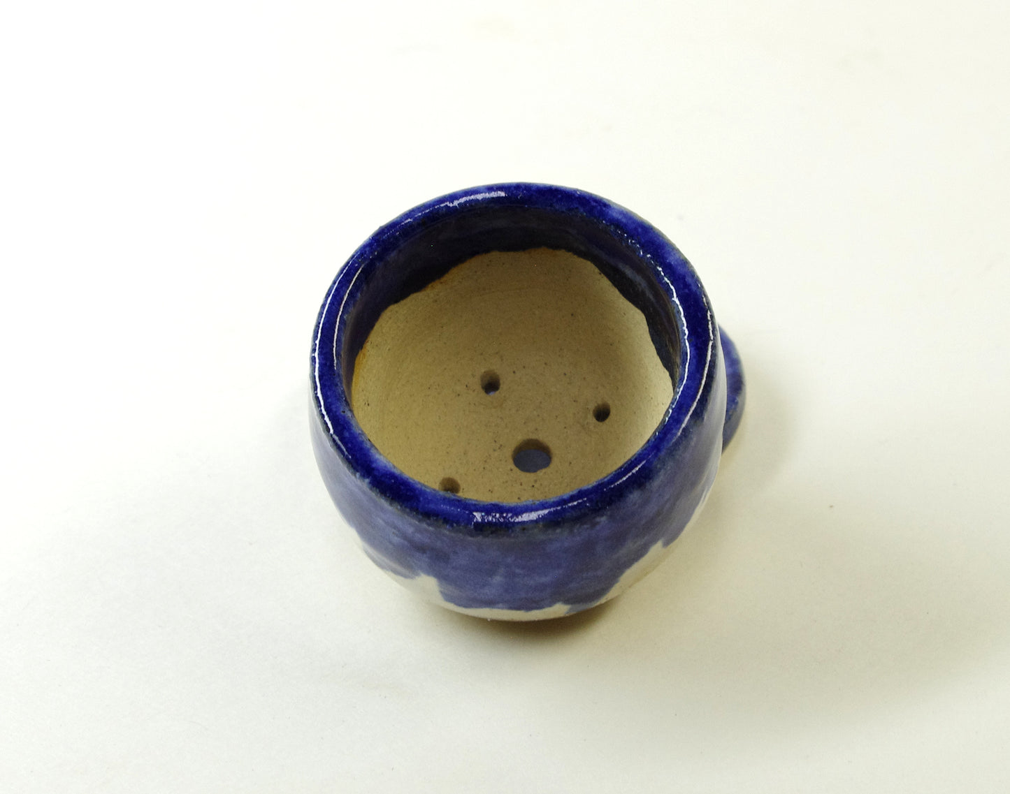 2043, Hand Thrown Miniature Flower Pot, Blues, White