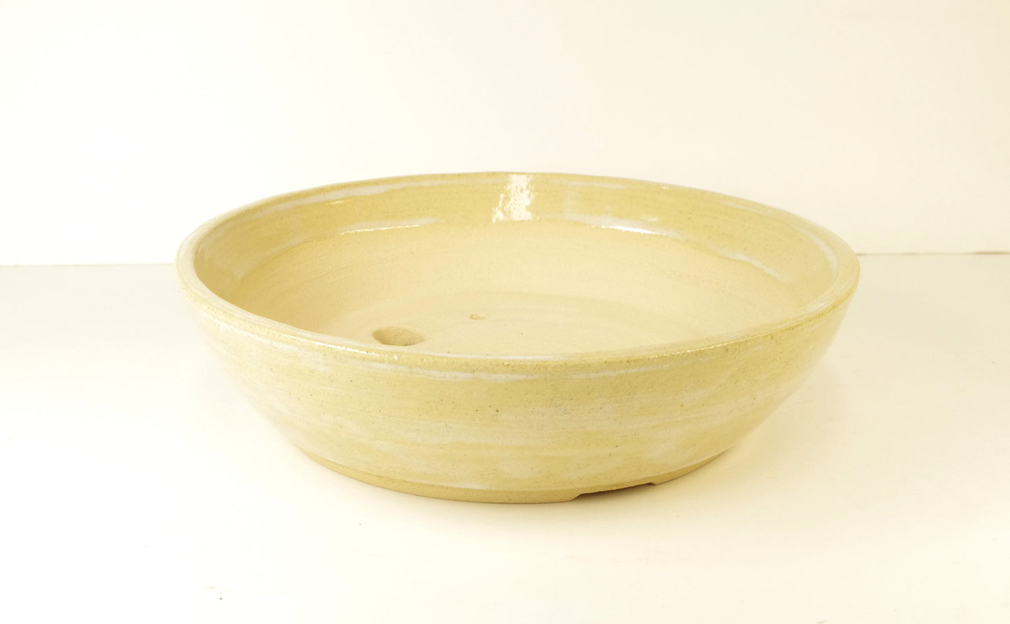 2062, Hand Thrown Stoneware Bonsai Pot, Extra Wire Holes, Natural Beige, White, 8 3/4 x 2 1/4, Extra Wire Holes