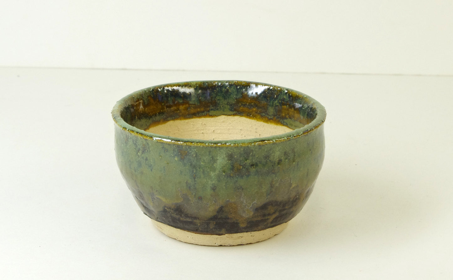 2086, Hand Thrown Stoneware Grass Pot, Companion Pot, Brown, Greens