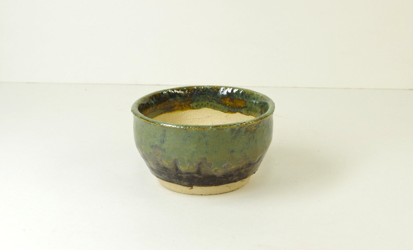 2086, Hand Thrown Stoneware Grass Pot, Companion Pot, Brown, Greens