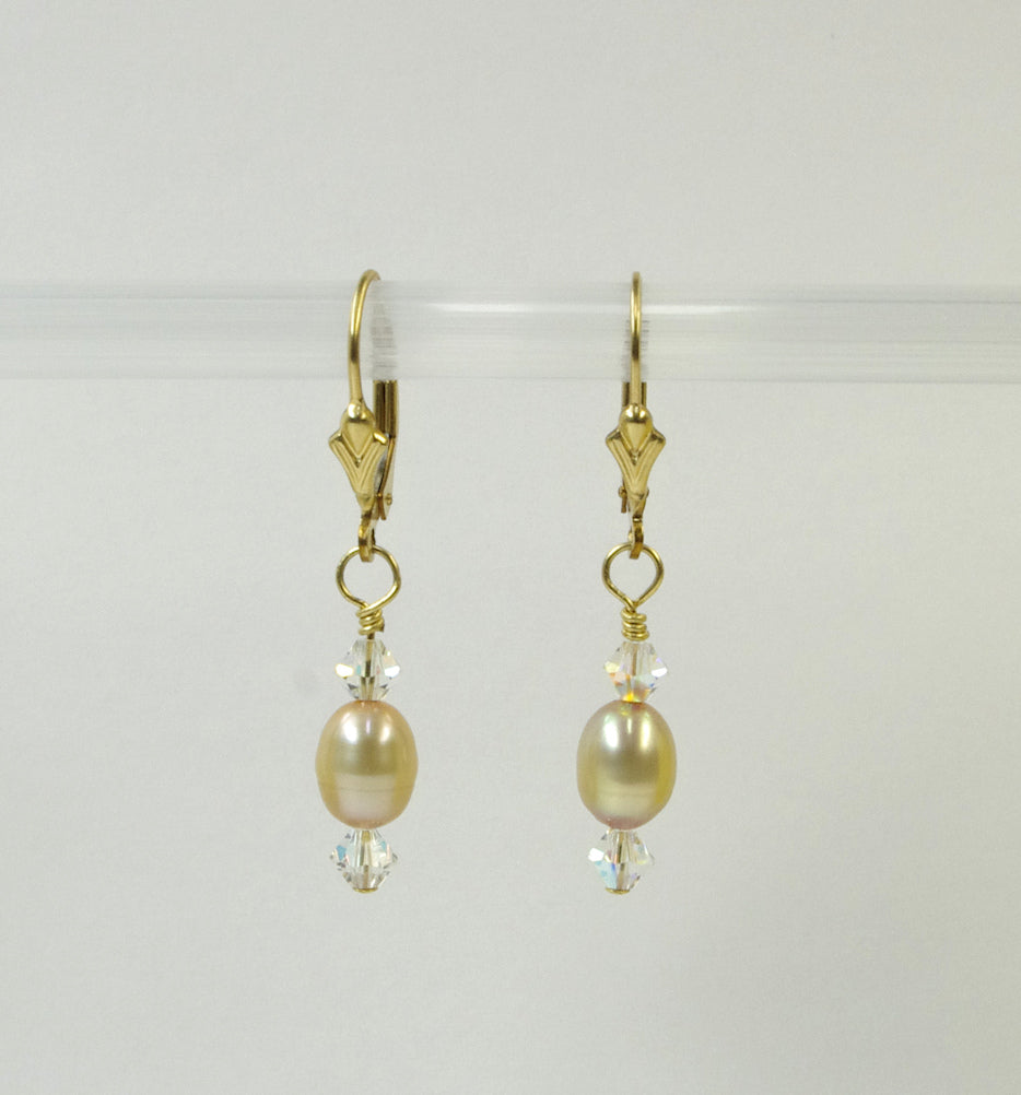 Dyed Gold Pearl Earrings, handmade by White Horse Pottery