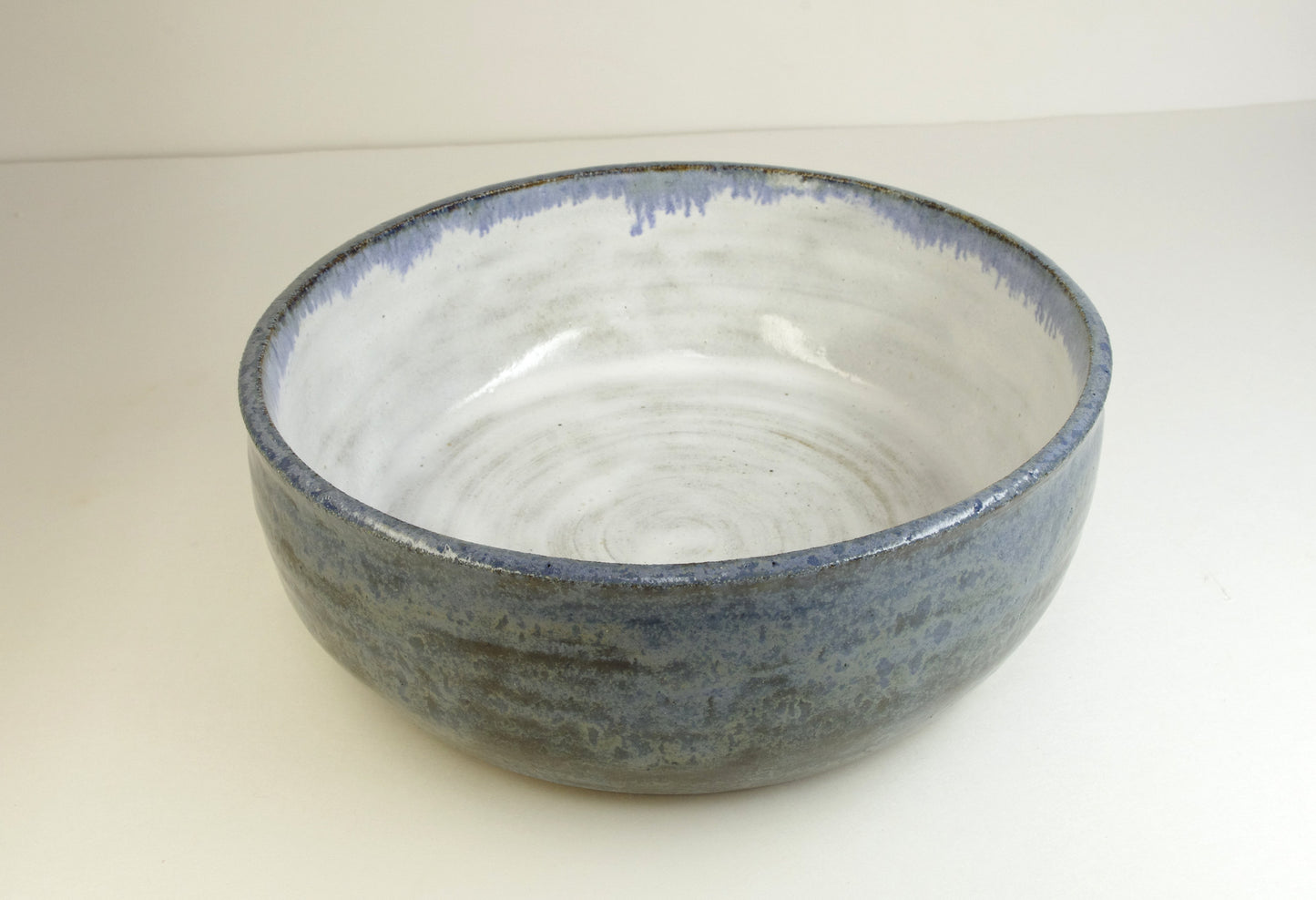 987 Hand Thrown Stoneware Dog or Cat Bowl, 7 1/4 x 2 7/8, Blue
