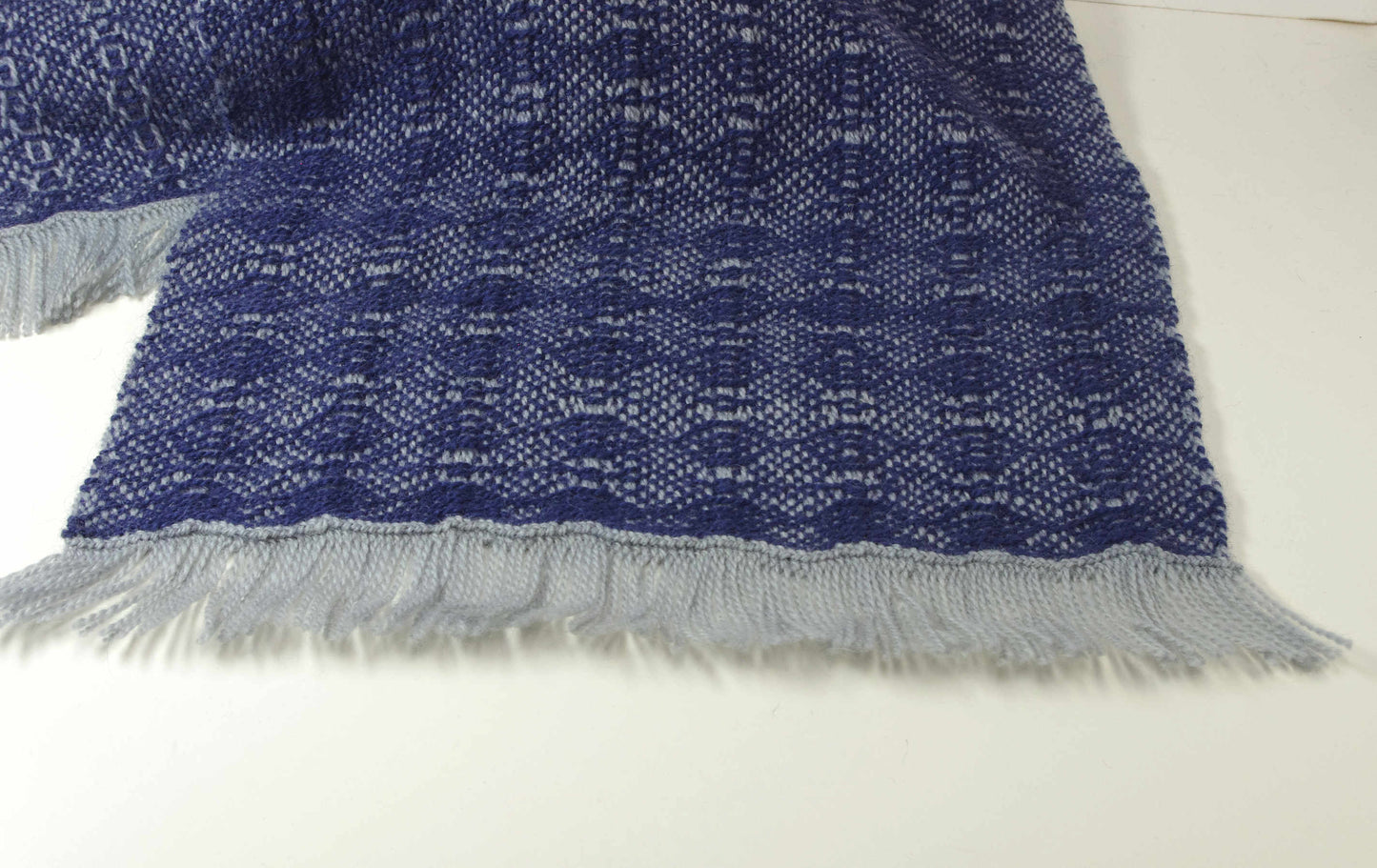Handwoven Dark Blue and Blue-Gray Wool Table Runner Large